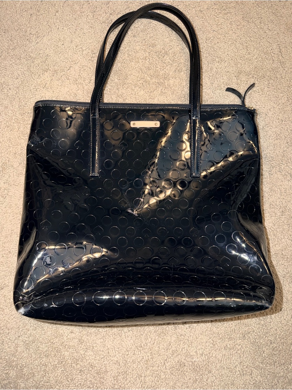 Kate Spade Black Patent Circle-Embossed Tote Bag